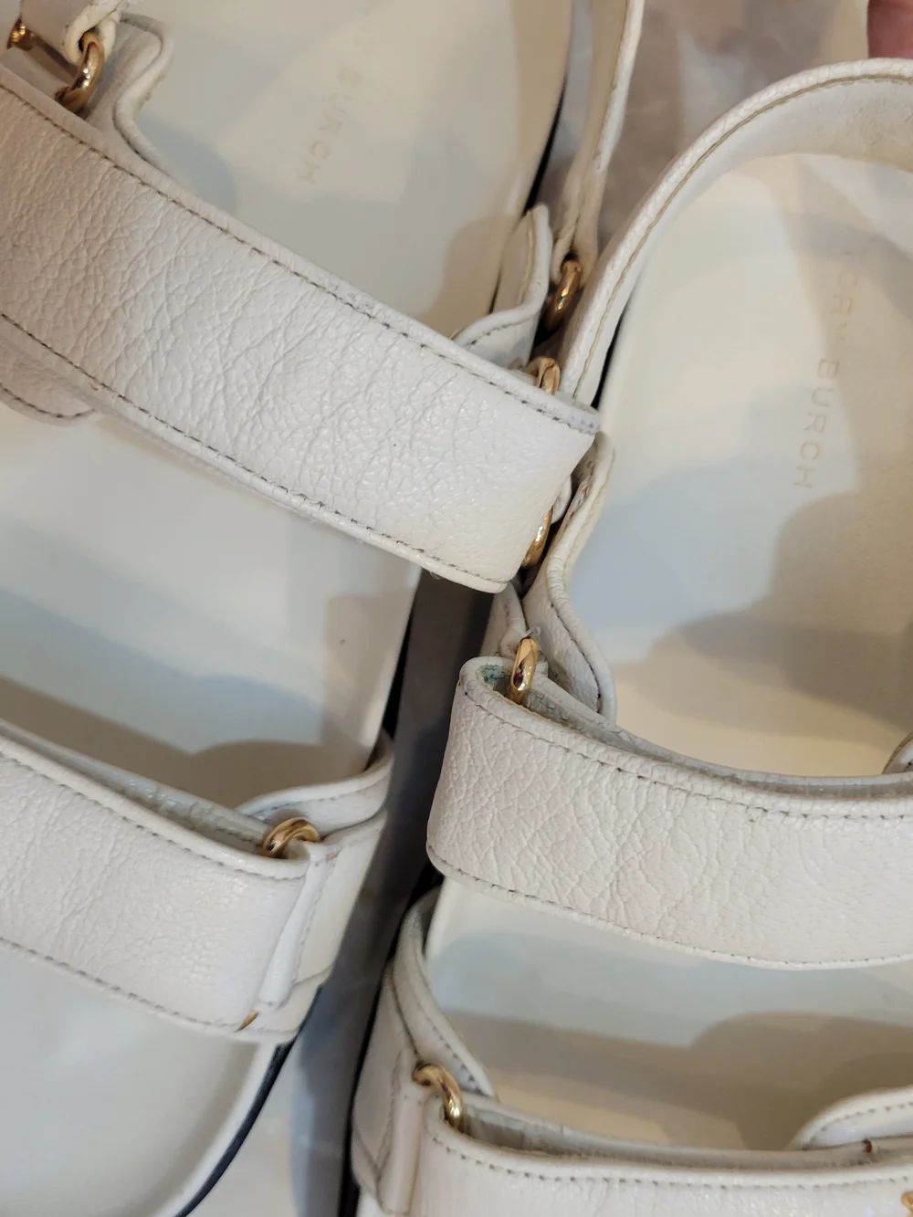 Tory Burch Kira White Sandals with Gold Logo